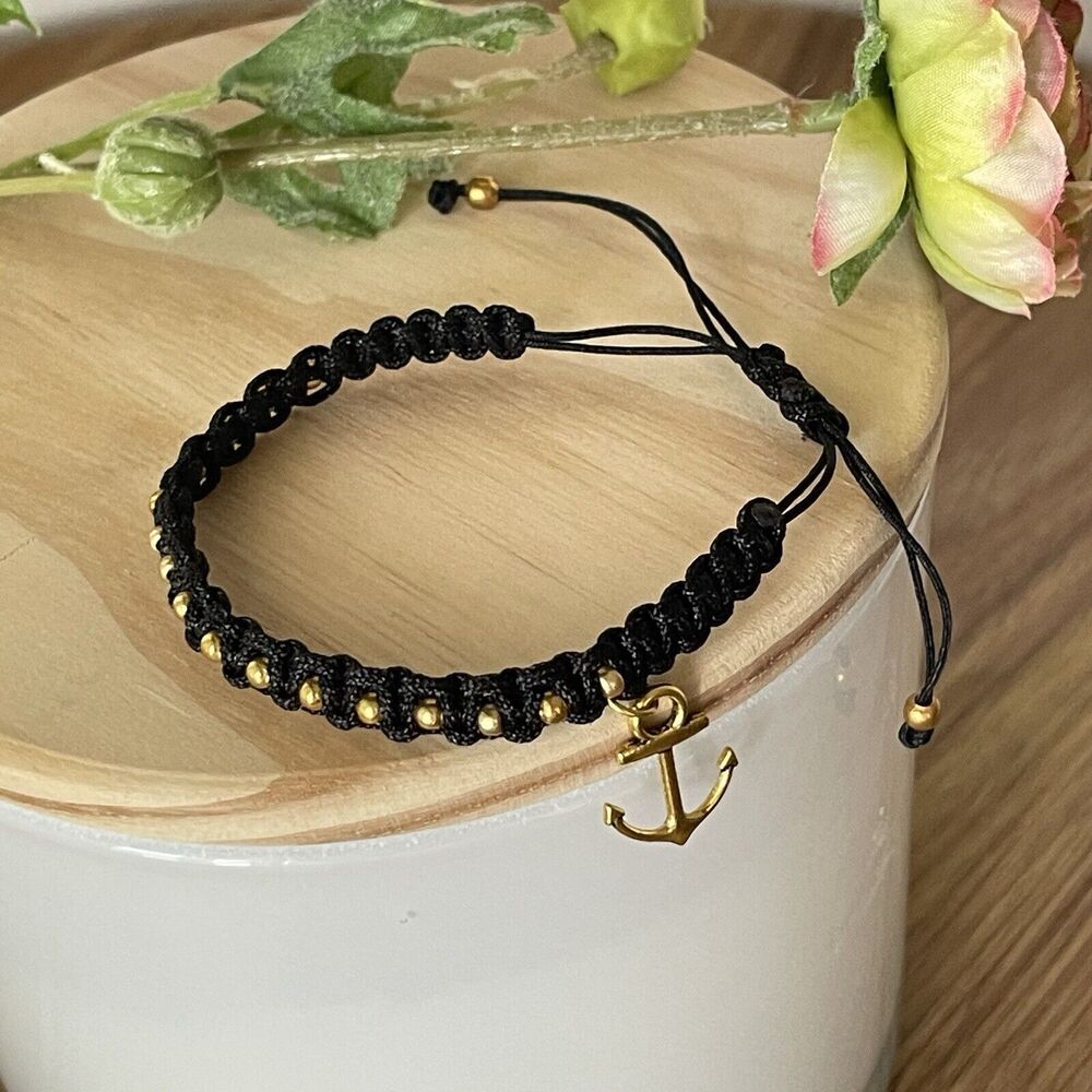 Handmade Black Braided Charm Bracelet Women Mens  Anchor New - Picture 12 of 14